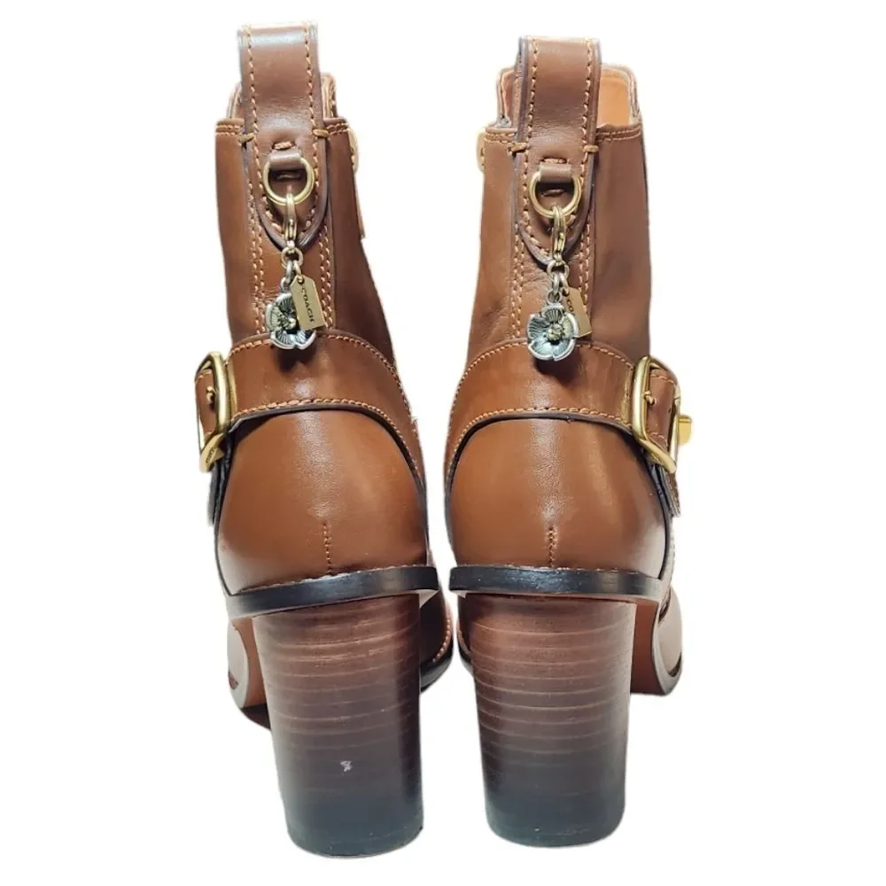 Coach Boots Saddle Leather Heel Gold Buckle‎ Brown Equestrian Boho Indie Lux 5.5